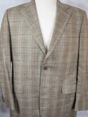 GORGEOUS J. Press Gold-Brown Plaid Robert Noble Cotton-Silk-Linen Sport Coat 42R